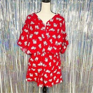 Vintage Upcycled Red Two Piece Set Cat Kittens Shorts and Tops Large